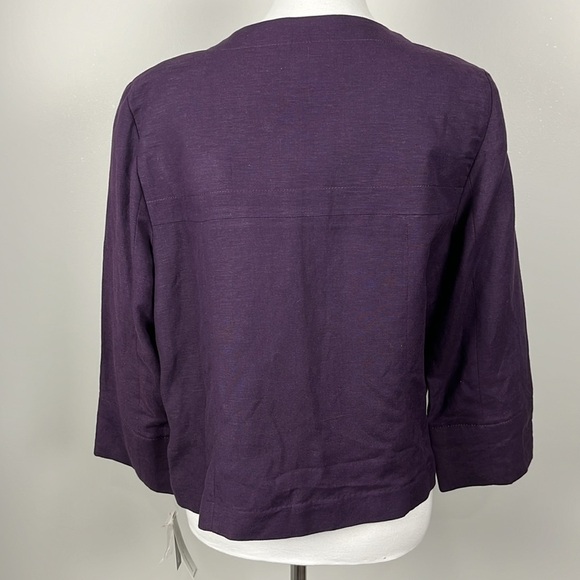 Larry Levine Purple Linen Blend Cropped Jacket Blazer Sz L 3/4 Sleeve Boxy Royal - Picture 3 of 11